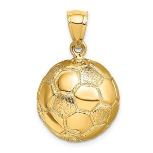 14k Yellow Gold Sports Theme Unisex 3-D Soccer Ball Charm Pendant